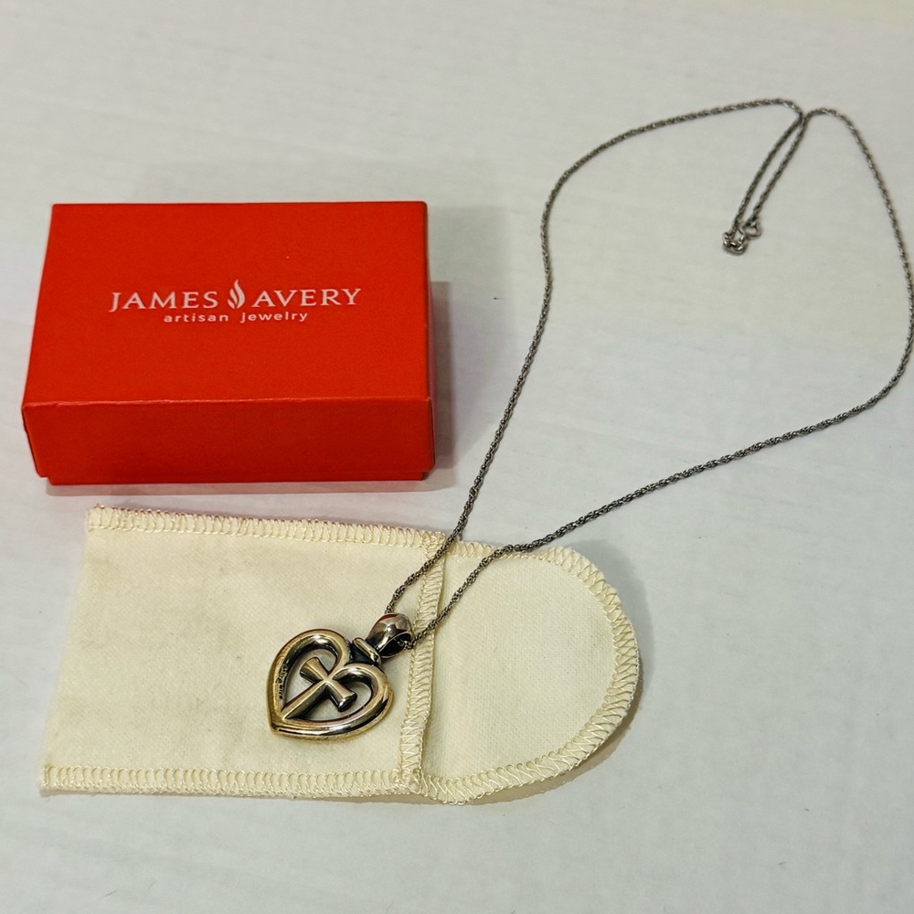 RETIRED JAMES AVERY Eternal Love Heart Cross Pendant & Necklace 22''Sterling 925